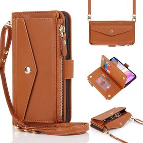 for iPhone 11 pro max Wallet case with Zipper Card Holders for Women,for iPhone 11 pro max Phone Cases Slots Crossbody Flip Folio Book Cover with Credit Card Holder Men case - Black