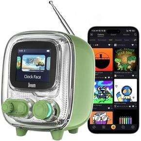 Divoom Tiivoo-2 Pixel Art Mini TV Retro Portable Radio FM with Adjustable Antenna,White Noise Machine， Vintage 5.0 Bluetooth Speaker, Support TF Card, USB, Mini Speaker for Outdoors, Camping, Green