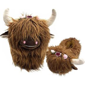 Highland Cow Slippers, Plush Scottish Cow Slippers, Soft Warm Animal Slippers Home Indoor Shoes