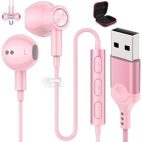 USB Headset with Microphone for PC 7.5 Ft Cable, USB A Headphones for Computer, Wired USB Earbuds with Mute in-Line Stereo Noise Canceling Call Cord Earphone for Laptop Dell Lenovo Surface PS5 Switch