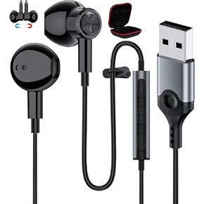 USB Headset with Microphone for PC 7.5 Ft Cable, USB A Headphones for Computer, Wired USB Earbuds with Mute in-Line Stereo Noise Canceling Call Cord Earphone for Laptop Dell Lenovo Surface PS5 Switch