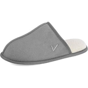Vansarto Men's Comfy Suede Scuff Slippers Sherpa Lining Memory Foam Slip On House Shoes Non Skid Outsole