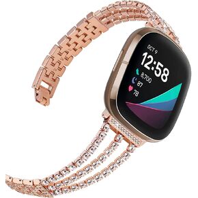 Wongeto Bling Bracelet Compatible with Fitbit Versa 3/Fitbit Sense Band Women Men Stainless Steel Jewelry Rhinestone Dressy Replacement Wristband Strap Bracelet