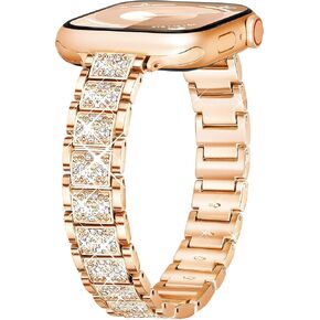 Thin Bling Band Compatible with Apple Watch Bands for Women 40mm 41mm 38mm, Metal Bracelet iWatch Bands for Women, Slim Dressy Band for Apple Watch Series 9 Band SE 8 7 6 5 4 3 2 1-Sliver