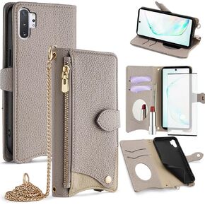 Phone Case for Samsung Galaxy Note 10 Plus Note10+ 5G Wallet Cover with Screen Protector and Mirror Flip Cover Card Holder Slot Stand Crossbody Strap Cell Note10 + Notes 10+ Ten Not S10 10Plus Pink in Kuwait