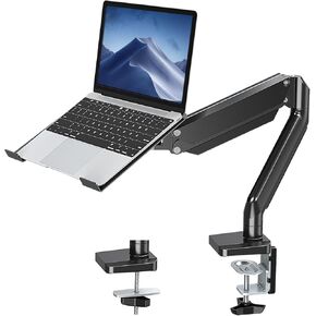 Laptop Stand Desk Mount, 2 in 1 Function Monitor Laptop Mount, Gas Spring Laptop Arm Fits Max 17" Notebook and 32" Computer Screen, Single Monitor Mount with Laptop Tray, Holds up to 17.6lbs