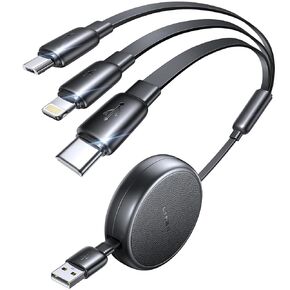 LISEN Multi Charging Cable 3 in 1 iPhone 16 Charger Cord, Retractable Car Charger Type C Cable, Retractable iPhone Charger Cord with Type C/Micro USB/8-Pin Port for iPhone/Samsung/PS/Kindle