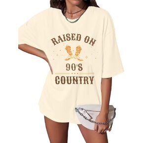 ASTANFY Raised on 90s Country Shirt Womens Vintage Cowgirl T-Shirt Concert Outfits Casual Country Music Graphic Tees Tops