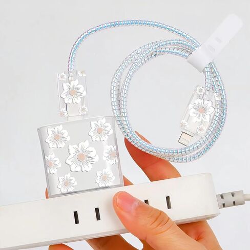 واقي كابل زهور على شكل زهرة لغطاء شاحن iPhone مع نمط كاميليا جميل للنساء والفتيات، حامي سلك الشحن، كابل بيانات شاحن الهاتف لهاتف iPhone X 15 14 13 12 11 Pro Max-White in Kuwait
