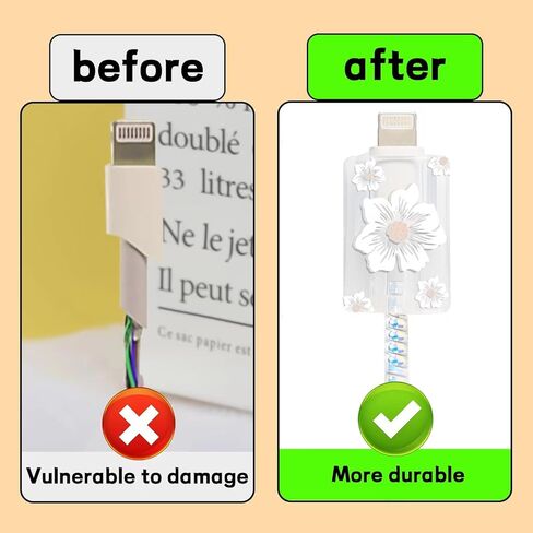 واقي كابل زهور على شكل زهرة لغطاء شاحن iPhone مع نمط كاميليا جميل للنساء والفتيات، حامي سلك الشحن، كابل بيانات شاحن الهاتف لهاتف iPhone X 15 14 13 12 11 Pro Max-White in Kuwait