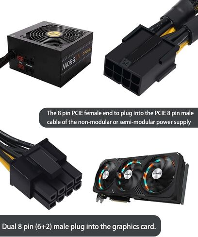 COMeap 8 Pin PCIe Splitter Cable, GPU VGA PCIe Female to Dual 8 Pin (6+2) Male PCI Express Power Adapter Braided Extension 9 inches (23cm) in Kuwait