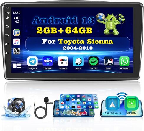 Roinvou [2G+64G] Car Radio for Toyota Sienna 2004-2010 with Wireless Carplay/Android Auto, 9 Inch Android 13 IPS Touch Screen Car Stereo, Bluetooth, GPS Navi, WiFi, SWC, 28UI, DSP + Backup Camera in Saudi Arabia