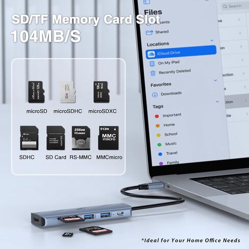 موزع USB C، 6 في 1 USB HUB، 2 x USB 3.0، USB HUB مع 4K HDMI، Type C PD 100W، وقارئ بطاقة SD/TF لأجهزة الكمبيوتر المحمول، موزع USB متعدد النحافة لأجهزة الكمبيوتر المحمول، محرك فلاش، طابعة، كاميرا، وما إلى ذلك in Saudi Arabia