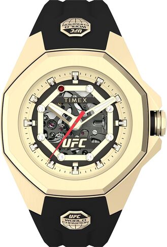 Timex UFC Men's Pro 44mm Watch - Black Strap Gold-Tone Dial Gold-Tone Case, Black, أسود in Kuwait
