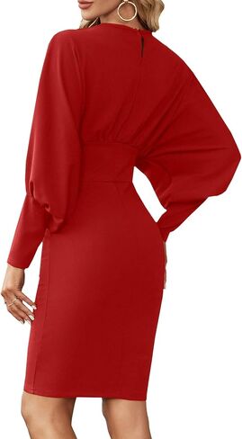 OPOIPIN Women's Lantern Long Sleeve Elastic High Wasit Formal Bodycon Pencil Midi Dress in Kuwait