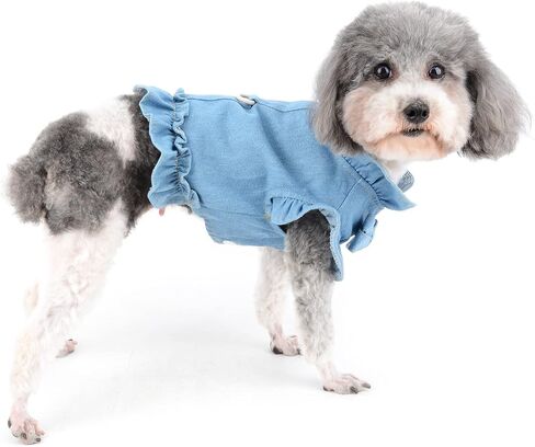 Ranphy Small Dog Harness Girl Dress Pet Vest Harnesses Puppy Denim Shirt Doggie Cat Summer Outfit with Ruffles Breathable Doggy Sundress Chihuahua Yorkshire Terrier Apparel in Saudi Arabia