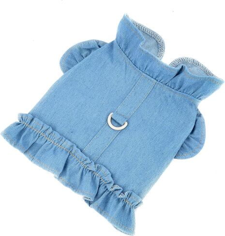 Ranphy Small Dog Harness Girl Dress Pet Vest Harnesses Puppy Denim Shirt Doggie Cat Summer Outfit with Ruffles Breathable Doggy Sundress Chihuahua Yorkshire Terrier Apparel in Saudi Arabia