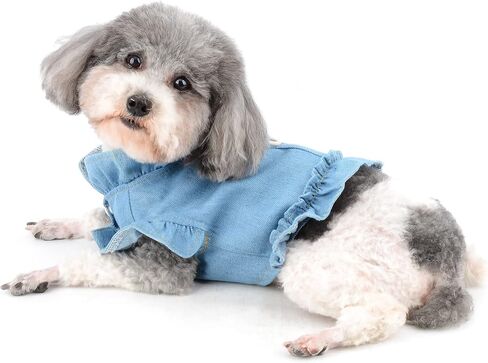 Ranphy Small Dog Harness Girl Dress Pet Vest Harnesses Puppy Denim Shirt Doggie Cat Summer Outfit with Ruffles Breathable Doggy Sundress Chihuahua Yorkshire Terrier Apparel in Saudi Arabia