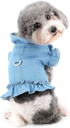 Ranphy Small Dog Harness Girl Dress Pet Vest Harnesses Puppy Denim Shirt Doggie Cat Summer Outfit with Ruffles Breathable Doggy Sundress Chihuahua Yorkshire Terrier Apparel in Saudi Arabia
