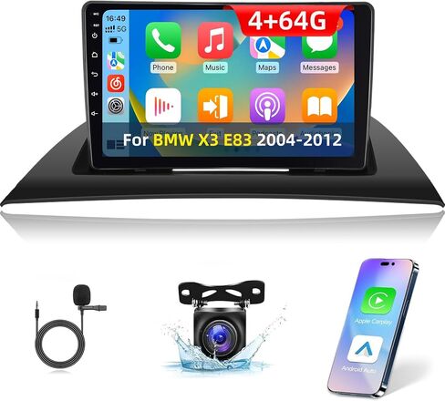EKAT for BMW X3 E83 2004-2012 Android Car Stereo [4+64G] - Wireless Carplay & Android Auto - 9 Inch Touchscreen Radio with 32 EQ DSP, WiFi, GPS, Split Screen + AHD Rear View Camera in Saudi Arabia
