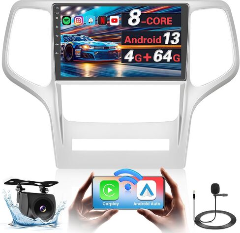 Fuluku[8 Core 4+64GB] لسيارة Jeep Grand Cherokee 2010-2013 Android 13 راديو السيارة مع Carplay اللاسلكي Android Auto، شاشة لمس 9 بوصات ستيريو للسيارة GPS WiFi Bluetooth SWC Mic كاميرا احتياطية مرآة رابط in Saudi Arabia