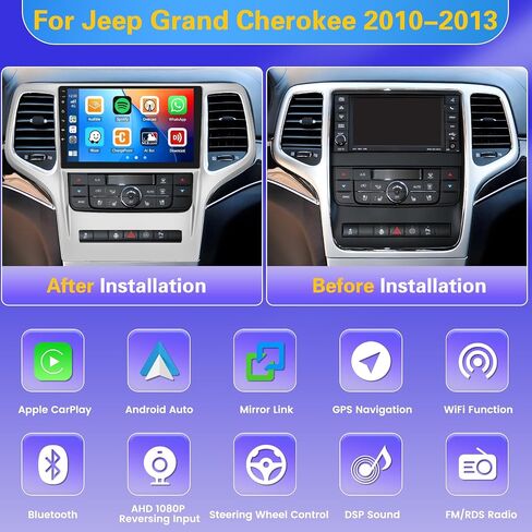 Fuluku[8 Core 4+64GB] لسيارة Jeep Grand Cherokee 2010-2013 Android 13 راديو السيارة مع Carplay اللاسلكي Android Auto، شاشة لمس 9 بوصات ستيريو للسيارة GPS WiFi Bluetooth SWC Mic كاميرا احتياطية مرآة رابط in Saudi Arabia
