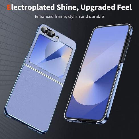 حافظة هاتف MATEPROX لهاتف Samsung Galaxy Z Flip 6، حافظة هاتف واقية رفيعة وخفيفة الوزن مع ظهر جلدي غير قابل للانزلاق مع إطار مطلي بالكهرباء لهاتف Samsung Galaxy Z Flip6 5G- أزرق فاتح in Kuwait