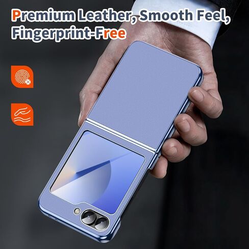 حافظة هاتف MATEPROX لهاتف Samsung Galaxy Z Flip 6، حافظة هاتف واقية رفيعة وخفيفة الوزن مع ظهر جلدي غير قابل للانزلاق مع إطار مطلي بالكهرباء لهاتف Samsung Galaxy Z Flip6 5G- أزرق فاتح in Kuwait