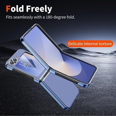 حافظة هاتف MATEPROX لهاتف Samsung Galaxy Z Flip 6، حافظة هاتف واقية رفيعة وخفيفة الوزن مع ظهر جلدي غير قابل للانزلاق مع إطار مطلي بالكهرباء لهاتف Samsung Galaxy Z Flip6 5G- أزرق فاتح in Kuwait
