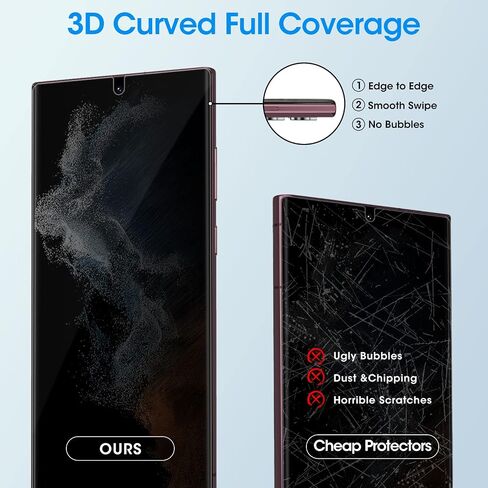 2 Pack Galaxy S23 Ultra Privacy Screen Protector 3D Curved Edge Tempered Glass in Saudi Arabia