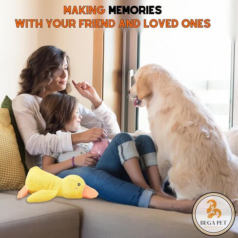 لعبة Yellow The Mellow Dog Toys لعبة البطة المهدئة للكلاب مقاس 17.7 بوصة - قطيفة مهدئة للمضغ العدواني، وسائد الكلب المحشوة، البط التفاعلية لحراسة الكلاب الداخلية والخارجية القوية in Kuwait