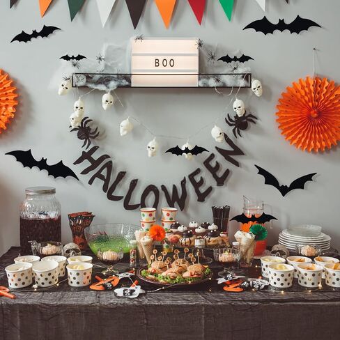 EkkoVla Bats Wall Decor, 100Pcs 3D Bat Halloween Decorations, 6 Different Sizes PVC Black Bat Sticker for DIY Home Decor, Indoor Hallowmas Party Supplies in Kuwait