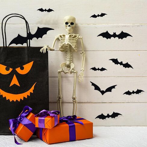 EkkoVla Bats Wall Decor, 100Pcs 3D Bat Halloween Decorations, 6 Different Sizes PVC Black Bat Sticker for DIY Home Decor, Indoor Hallowmas Party Supplies in Kuwait