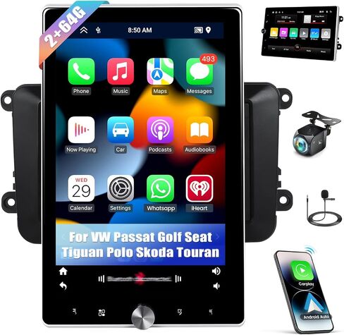 [2+64G] ستيريو سيارة Android 13 لسيارة VW Passat Golf Seat Tiguan Polo Skoda Touran مع Carplay اللاسلكي Android Auto، راديو سيارة بشاشة لمس عمودية 10.4 بوصة مع WiFi/GPSBluetooth، FM/RDS، SWC+كاميرا خلفية in Saudi Arabia