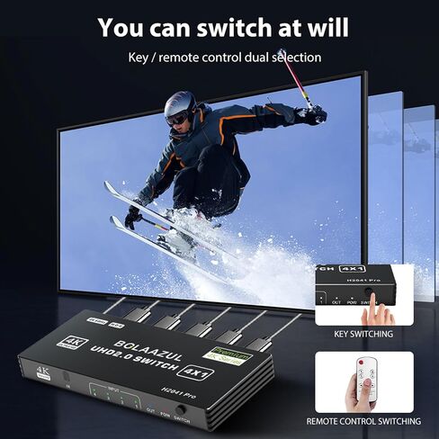 HDMI Switch 3 in 1 Out 4K@60Hz, BolAAzuL HDMI to HDMI Port Expander HDMI Hub Video Switcher Selector with Remote for 3 Inputs, Support 3D, HDCP2.2, HDR for PS5/PS4Pro/PS4,Xbox Series X/S,Apple TV in Saudi Arabia