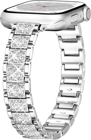 Thin Bling Band Compatible with Apple Watch Bands for Women 40mm 41mm 38mm, Metal Bracelet iWatch Bands for Women, Slim Dressy Band for Apple Watch Series 9 Band SE 8 7 6 5 4 3 2 1-Sliver in Saudi Arabia