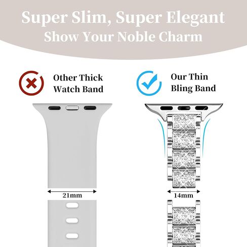 Thin Bling Band Compatible with Apple Watch Bands for Women 40mm 41mm 38mm, Metal Bracelet iWatch Bands for Women, Slim Dressy Band for Apple Watch Series 9 Band SE 8 7 6 5 4 3 2 1-Sliver in Saudi Arabia