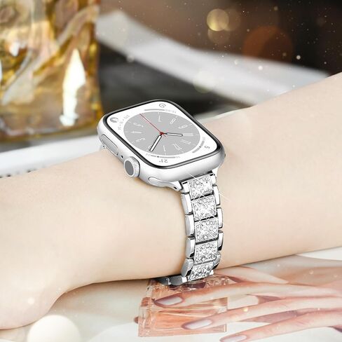 Thin Bling Band Compatible with Apple Watch Bands for Women 40mm 41mm 38mm, Metal Bracelet iWatch Bands for Women, Slim Dressy Band for Apple Watch Series 9 Band SE 8 7 6 5 4 3 2 1-Sliver in Saudi Arabia