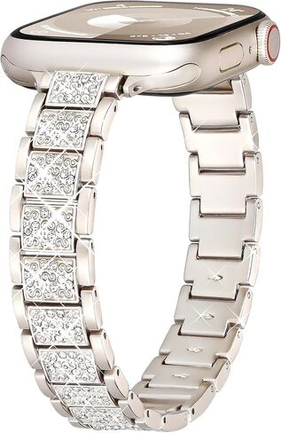 Thin Bling Band Compatible with Apple Watch Bands for Women 40mm 41mm 38mm, Metal Bracelet iWatch Bands for Women, Slim Dressy Band for Apple Watch Series 9 Band SE 8 7 6 5 4 3 2 1-Sliver in Saudi Arabia