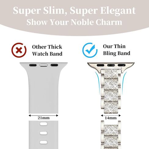 Thin Bling Band Compatible with Apple Watch Bands for Women 40mm 41mm 38mm, Metal Bracelet iWatch Bands for Women, Slim Dressy Band for Apple Watch Series 9 Band SE 8 7 6 5 4 3 2 1-Sliver in Saudi Arabia