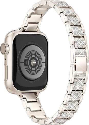 Thin Bling Band Compatible with Apple Watch Bands for Women 40mm 41mm 38mm, Metal Bracelet iWatch Bands for Women, Slim Dressy Band for Apple Watch Series 9 Band SE 8 7 6 5 4 3 2 1-Sliver in Saudi Arabia