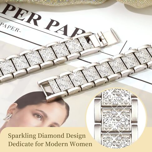 Thin Bling Band Compatible with Apple Watch Bands for Women 40mm 41mm 38mm, Metal Bracelet iWatch Bands for Women, Slim Dressy Band for Apple Watch Series 9 Band SE 8 7 6 5 4 3 2 1-Sliver in Saudi Arabia