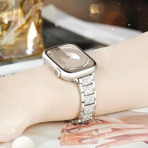 Thin Bling Band Compatible with Apple Watch Bands for Women 40mm 41mm 38mm, Metal Bracelet iWatch Bands for Women, Slim Dressy Band for Apple Watch Series 9 Band SE 8 7 6 5 4 3 2 1-Sliver in Saudi Arabia