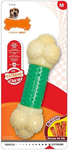 لعبة Nylabone Double Action Power Chew المتينة للكلاب بنكهة لحم الخنزير المقدد الصغيرة/العادية - حتى 25 رطلاً. in Saudi Arabia