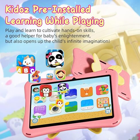 تابلت 10 بوصة للأطفال، تابلت أندرويد 13 للأطفال مع حافظة للأطفال، ذاكرة وصول عشوائي 4 جيجابايت وذاكرة قراءة فقط 64 جيجابايت، 5000 مللي أمبير، كاميرا مزدوجة، شاشة 1280 * 800، واي فاي، كيدوز مثبت مسبقًا، مقبض فراشة (وردي) in Kuwait