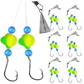 Pre-Rigged Fishing Hooks Set, 6/10 Pieces, 2 Hooks, 2 Floats, 4 Beads, 1 Sinker Lead, Fishing Line