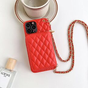 for iPhone 15 Pro Max Case Wallet for Women, Stylish Crossbody Wallet Case with Detachable Strap＆Card Slots Holder,Quilted PU Leather Phone Cases for iPhone 15 Pro Max 6.7" Black