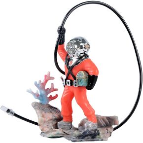 AnRui Deep Sea Diver with Hose Aquarium Decorations Air Action Aerating Ornament Live Action Aerating Ornament Fish Tank Landscape Air Bubbler Movement Decor,Orange