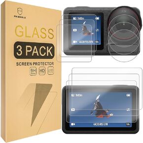 Mr.Shield [Back+Lens+Front] 3-Pack [9 Pcs] Screen Protector For DJI OSMO Action 5 Pro [Tempered Glass] [Japan Glass with 9H Hardness] Screen Protector
