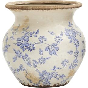 Nearly Natural 10.5in. Tuscan Ceramic Blue Scroll Urn Vase, Green